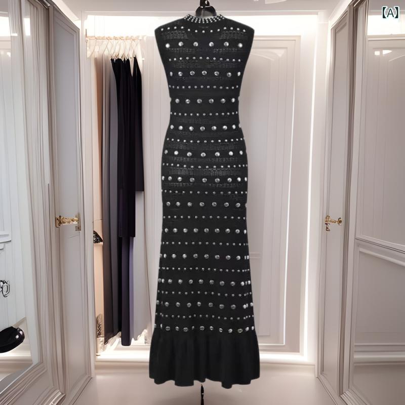 ワンピース レディース 秋冬 ノースリーブ Aライン フレア ミモレ丈 ビスコース レーヨン 高見え 上品 きれいめ エレガント ブラック 黒 グレー ドット柄