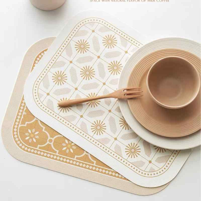 ランチョンマット レザー 北欧風 PU 撥水 耐熱 滑り止め 家庭用 花柄 オレンジ