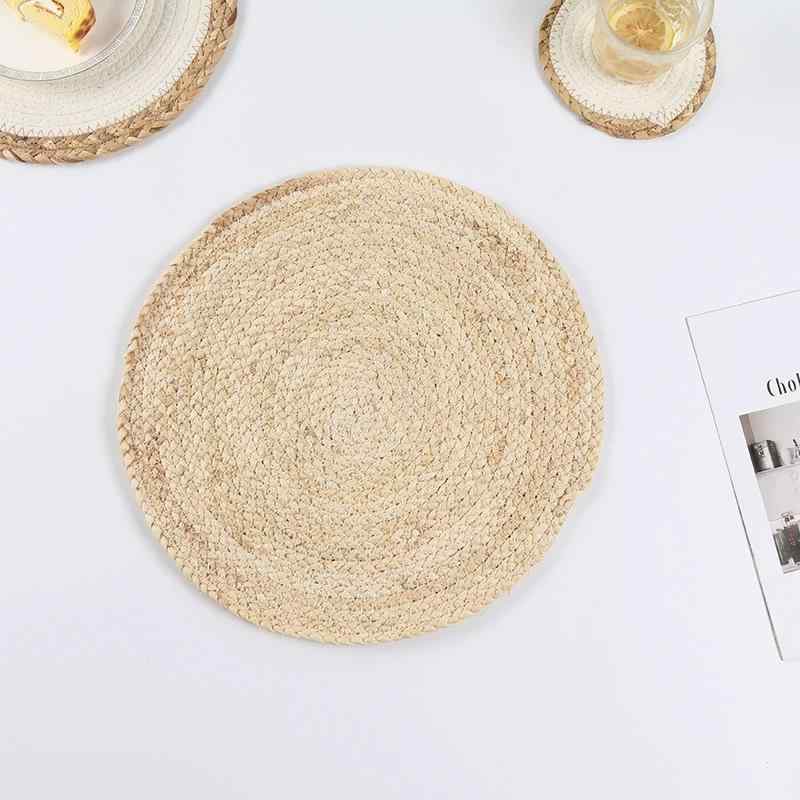 コースター 草編み ランチョンマット トウモロコシ皮 厚手 断熱 茶托 鍋敷き 碗 プレート 植物原色 円..