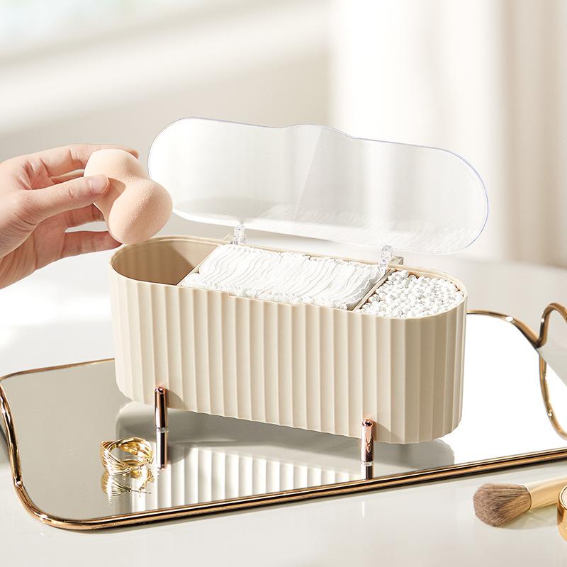 収納ボックス ふた付き 透明 コットンケース 綿棒ケース メイクスポンジ収納 電気メッキ加工 卓上 小物..