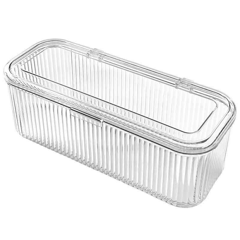 メイクアップ スポンジ パフ 収納ケース ドレッサー 卓上 化粧品 ブラシ 口紅 防塵ケース パウダーケース 置き型 ストライプ