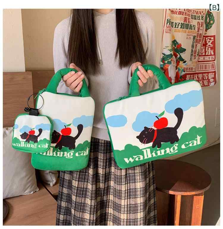 パソコンバッグ レディース かわいい カートゥーン柄 ナイロン 通勤 通学 11インチ 13インチ タブレットケース ハンドバッグ ベージュ グリーン ピンク イエロー