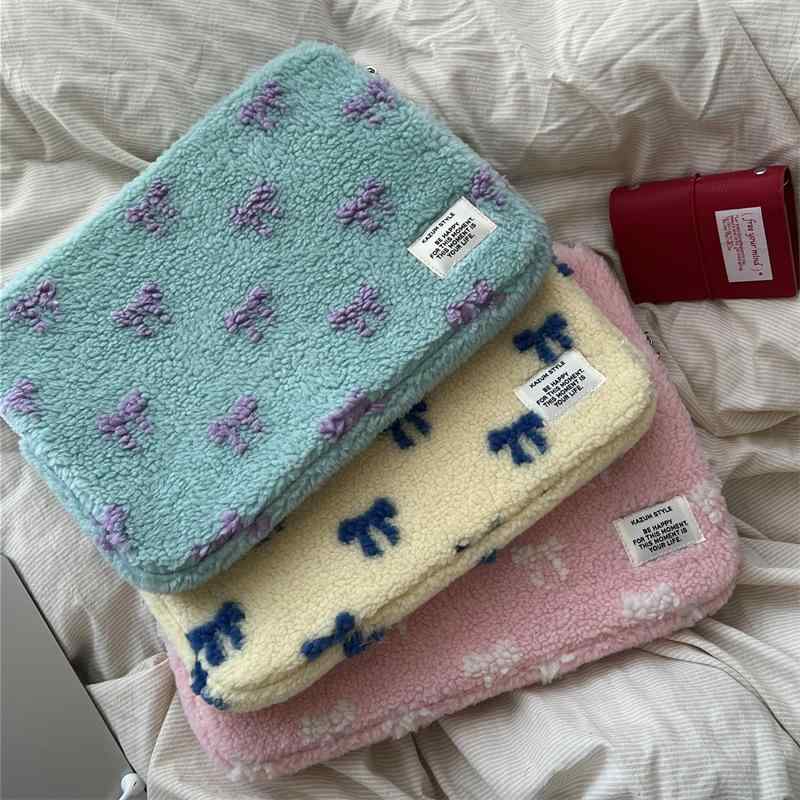 タブレットケース レディース かわいい 珊瑚绒 蝶結び インナーバッグ パソコンバッグ 超軽量 耐摩耗性 マカロンカラー 配色 切り替え 11インチ 13インチ 15インチ