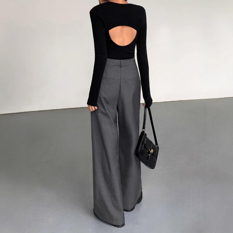 パンツ レディース 秋冬 高見え ワイドパンツ スラックス 黒 ブラック グレー ポリエステル ゆったり 普段使い オフィス 通勤 きれいめ 上品
