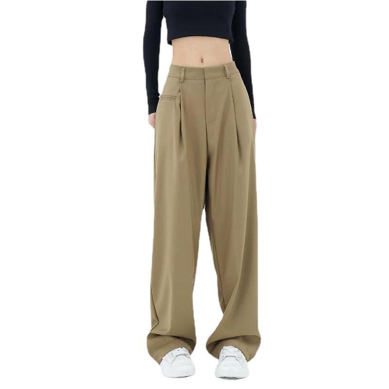 パンツ レディース 高見え 黒色系 スーツパンツ ハイウエスト ストレート 落ち感 ワイドレッグ スラックス ポリエステル 無地 ゆったり 通勤 オフィス きれいめ カジュアル 春夏秋冬 ブラック グレー カーキ S M L XL XXL