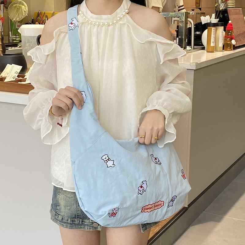 トートバッグ レディース 刺繍 斜めがけ バッグ ナイロン 通勤 普段使い 中型サイズ 2025春夏 カジュア..