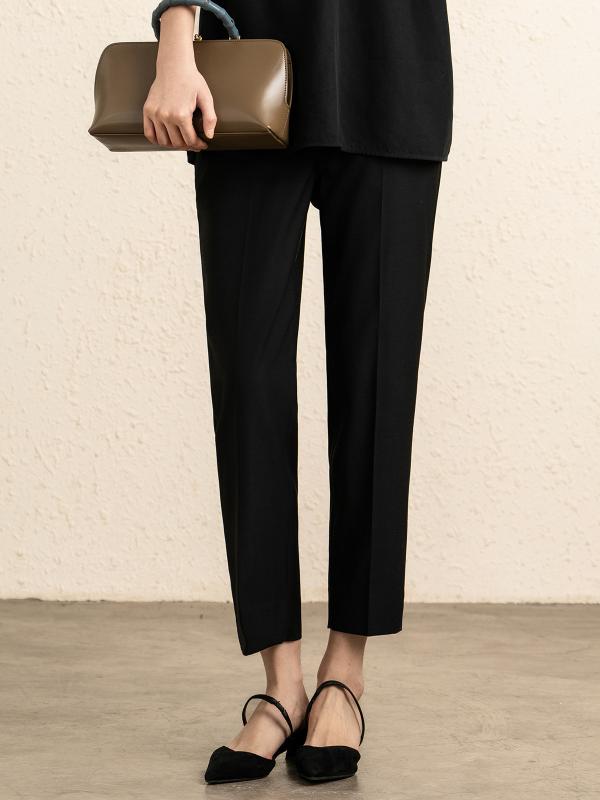 パンツ レディース テーパードパンツ ウール混紡 スラックス ブラック 美脚効果 通勤 オフィス スタイル