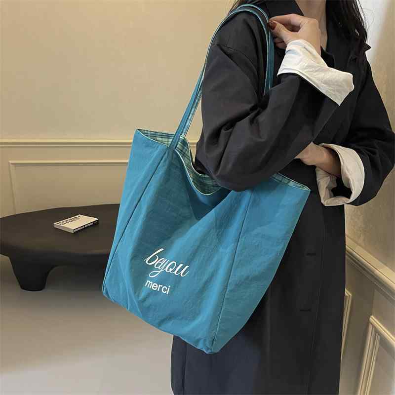 トートバッグ レディース 大容量 両面 格子柄 キャンバス 韓国風 学生 ママバッグ カジュアル 普段使い..