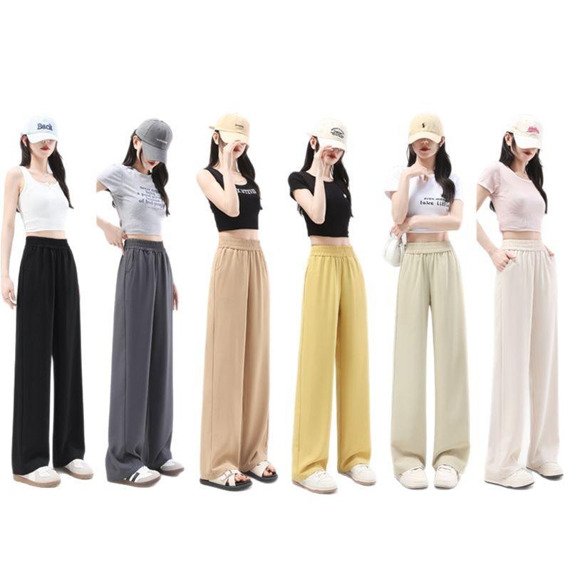 パンツ レディース 直筒パンツ ポリエステル 高いウエスト ゆったり 薄手 カジュアル 通勤 ブラック グレー ベージュ カーキ イエロー グリーン S M L XL XXL
