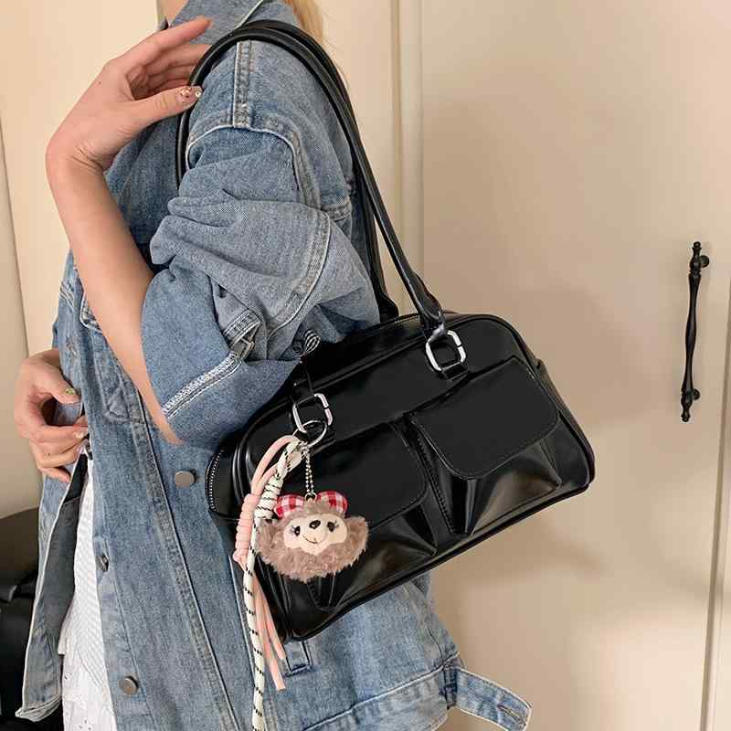 ハンドバッグ レディース バケットバッグ ボストンバッグ PU レザー 切り替え 中型サイズ ダブルハンドル ジッパー開閉式 裏地付き ブラック イエロー ピンク ホワイト