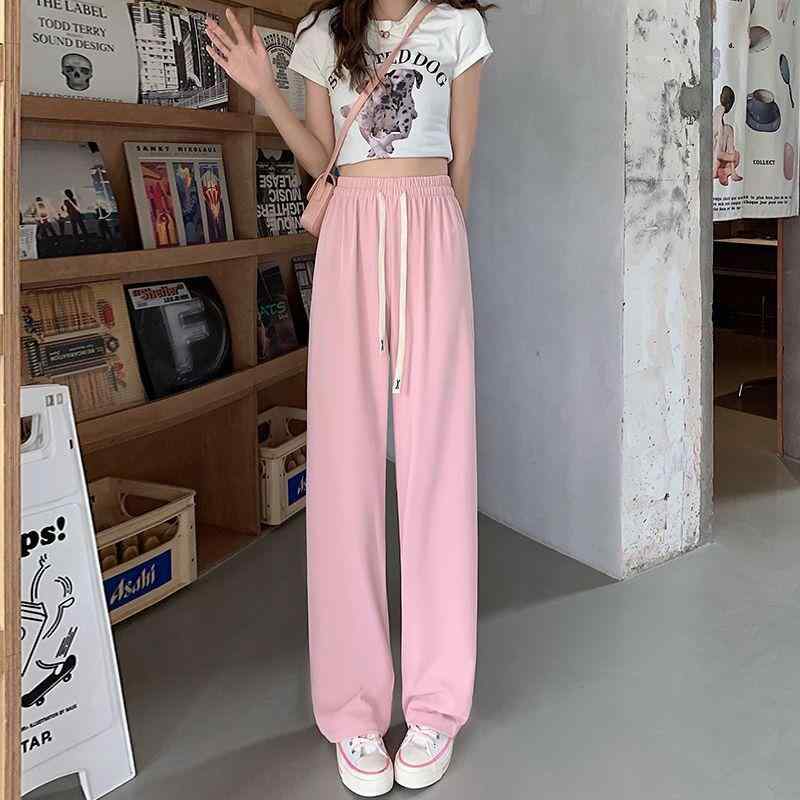 パンツ レディース マカロンカラー 接触冷感 ワイドレッグパンツ 薄手 ルーズフィット ストレート ハイ..