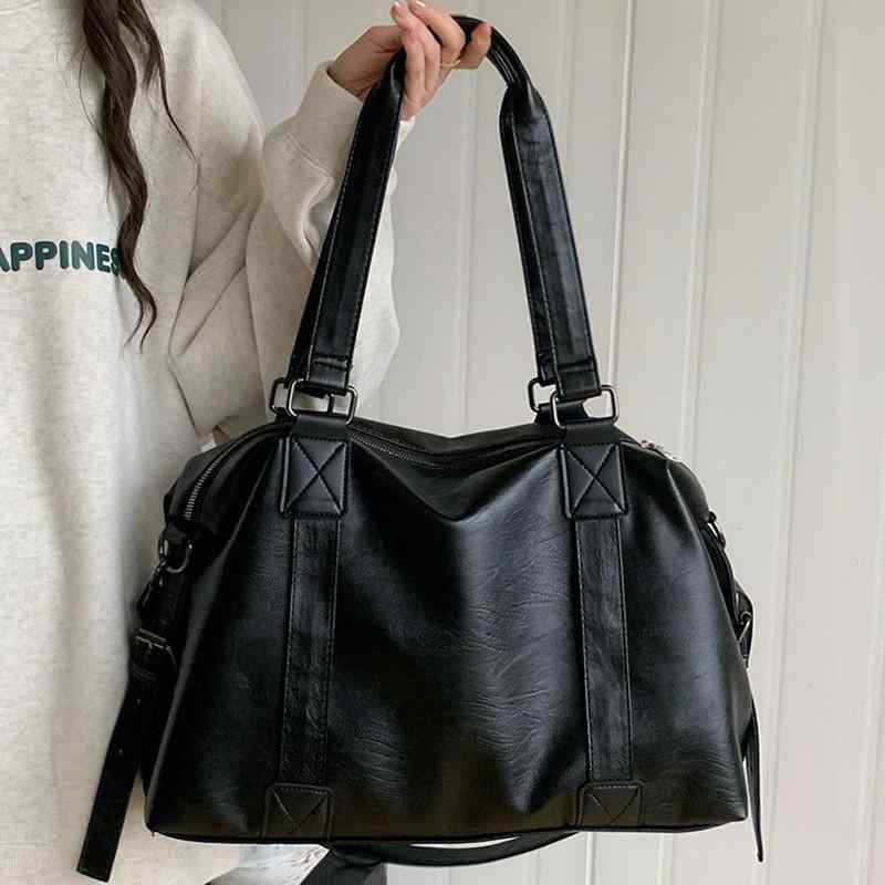 トートバッグ レディース 韓国風 大容量 PU レザー 通勤 普段使い ショルダーバッグ ブラック ブラウン系(4.0)