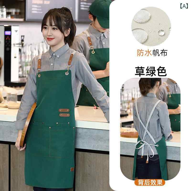 エプロン レディース ガーデニング 花屋 カフェ ワーク 防水 帆布 無袖 草緑 黒 紺 深咖 浅咖 カーキ ..