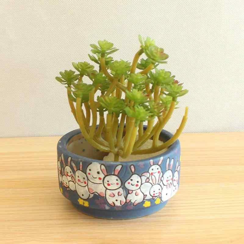 Rakuten - 植木鉢 多肉植物 鉢 陶器 韓式 手書き かわいい ウサギ 卓上 盆栽 オフィス 家庭 園芸