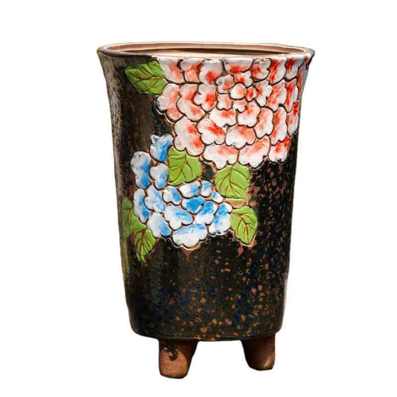 植木鉢 多肉植物用 大口径 手绘 粗陶製 陶器鉢 寄せ植え 盆栽鉢 おしゃれ 観葉植物 サボテン ガーデニ..