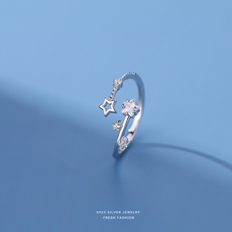 指輪 レディース s925 シルバー 五芒星 ファッション かわいい シンプル クール デザイン 白金色 アクセサリー ペアリング 調整可能