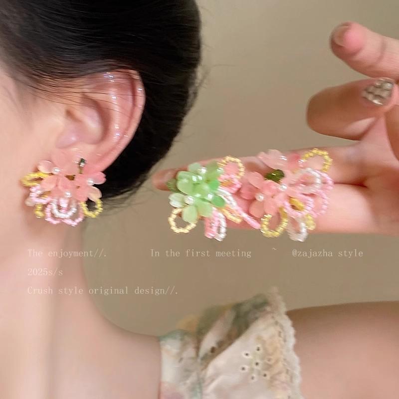 イヤリング レディース 早春海棠花 金属アレルギー対応 ドーパミン 幾何学 揺れる かわいい ピンク系 ..