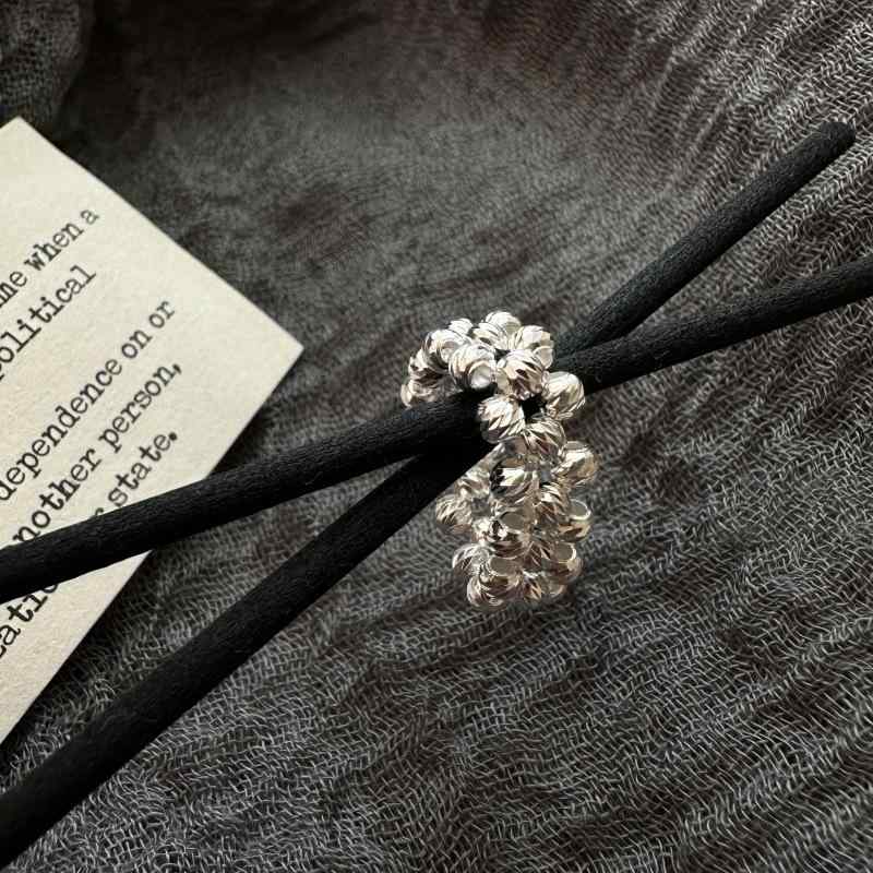 指輪 レディース 925シルバー CNC車花 ビーズリング 韓国風 シンプル レトロ 幾何学模様 ファッション..