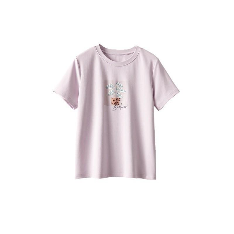 Tシャツ レディース 高比率コットン 半袖 丸首 ドット柄 植木鉢 プリント ゆったり かわいい 通勤 カジ..