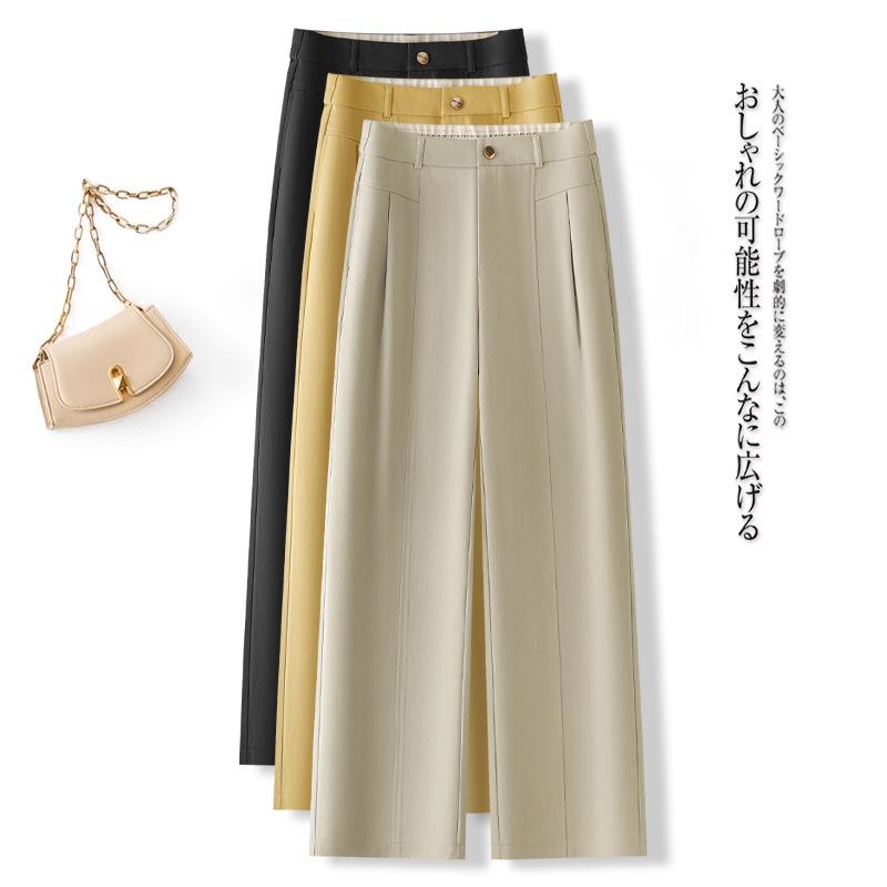 パンツ レディース 高級感 天竺綿 ワイドレッグパンツ 春夏 高身長 ゴムウエスト バナナ テーパード ス..
