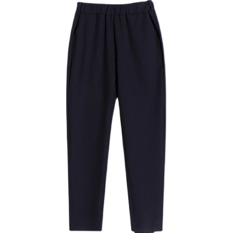 カジュアルパンツ レディース 小柄 高身長 薄手 9分丈 ハーレムパンツ ゆったり 美脚 シルエット ストレートパンツ スラックス 黒