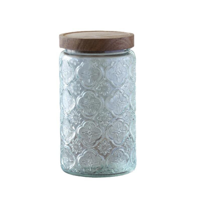 保存容器 レディース 雑貨 海棠花柄 ガラス製 密封びん キッチン用品 雑穀 ナッツ 花茶 コーヒー豆 100..