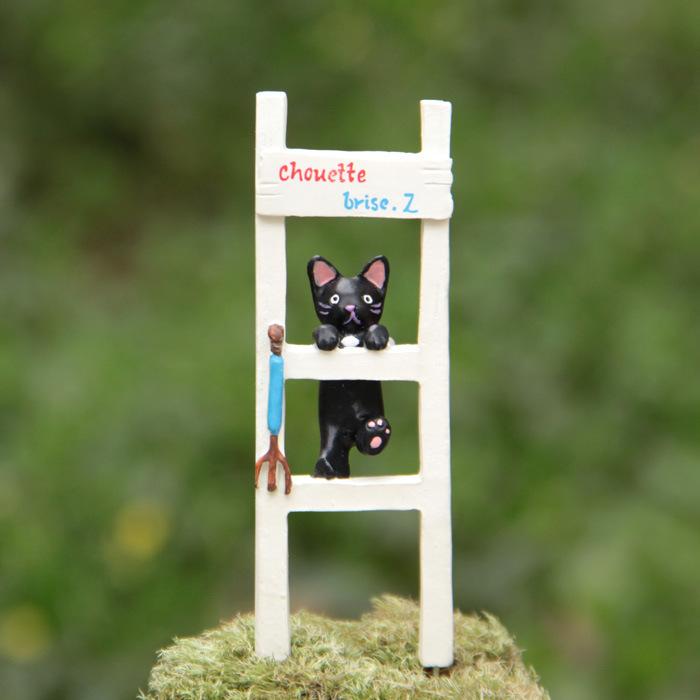 置物 オブジェ 黒猫 階段 樹脂製 ガーデニング 園芸 テラリウム 多肉植物 苔 撮影道具 かわいい