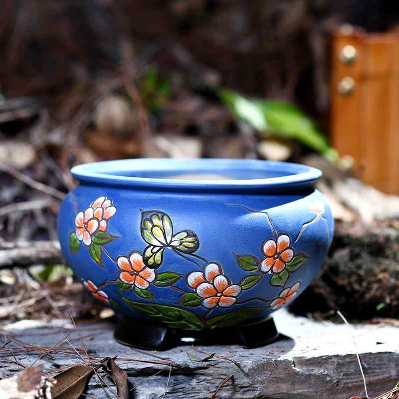 植木鉢 レディース 多肉植物 大口径 陶器鉢 プランター 手描き 寄せ植え 粗陶製 通気性 排水性 韓国風 ..