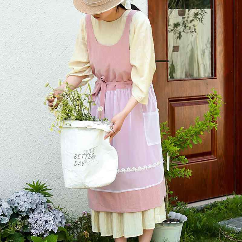 エプロン レディース 高見え レース フリル かわいい 薄手 通気性 韓国風 ファッション 家庭用 厨房 カ..