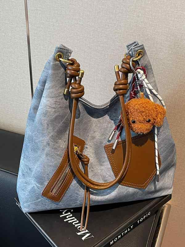 トートバッグ レディース 韓国風 通勤 普段使い 配色 大容量 PU 鞄 デニム風 黒茶色 コーヒー色