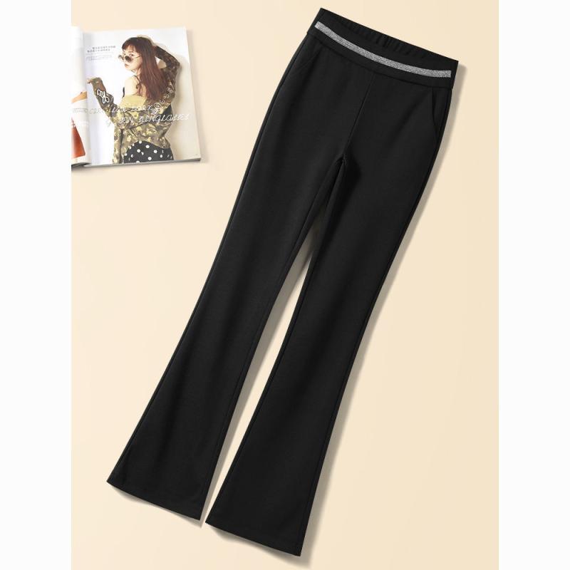 パンツ レディース 高腰 微フレアパンツ ブラック 美脚 スラックス 伸縮性 ポケット付き 薄手 オフィス 通勤 普段使い きれいめ S M L XL 2XL 3XL 4XL