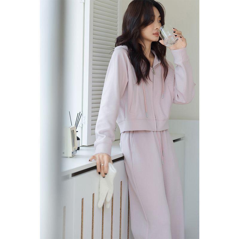 スウェット レディース 秋物 セットアップ 韓国風 パーカー 2点セット 部屋着 カジュアル ゆったり ポリエステル 無地 長袖 白 黒 ピンク系 青