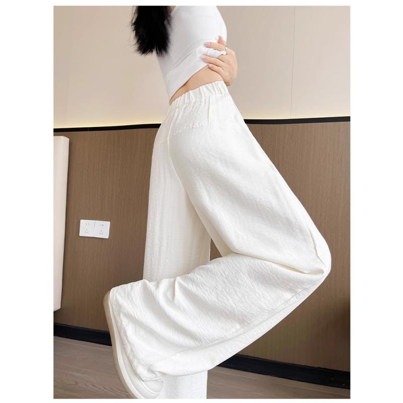 パンツ レディース 海塩ブルー 高腰 酢酸繊維 接触冷感 伸縮性 ワイドレッグパンツ ゆったり ストレー..