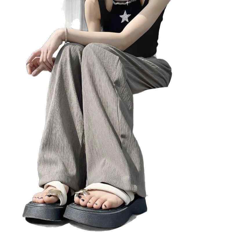 [ "・素材: ポリエステル", "・スタイル: ストレートパンツ", "・パンツ型: ストレート", "・パンツ丈: フルレングス", "・ウエスト: ハイウエスト", "・厚さ: 薄手", "・装飾: ポケット", "・カラー: 米白色, 黒, 灰绿色, 洋气灰", "・サイズ: S, M, L, XL, XXL", "・テイスト: セレブ風", "・素材割合: 95%以上", "・伸縮性: なし", "・対象: 女性", "・カテゴリー: カジュアルパンツ", "・加工: 防しわ加工"]