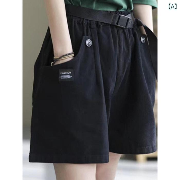 ハーフパンツ レディース 大きいサイズ 高見え ワイド 薄手 コットンリネン 短パン ゆったり 体型カバー カジュアル きれいめ 黒 赤 茶色 カーキ M L XL 2XL 3XL