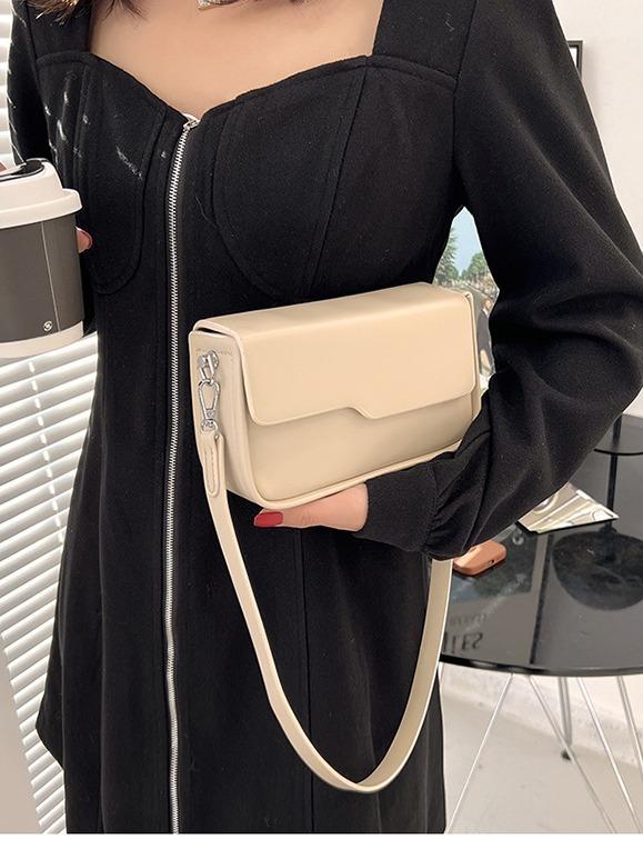 バッグ レディース ハンドバッグ バゲットバッグ ショルダーバッグ 肩掛け 斜めがけ PU レザー ステッチ 無地 ブラック ベージュ グリーン カーキ ホワイト