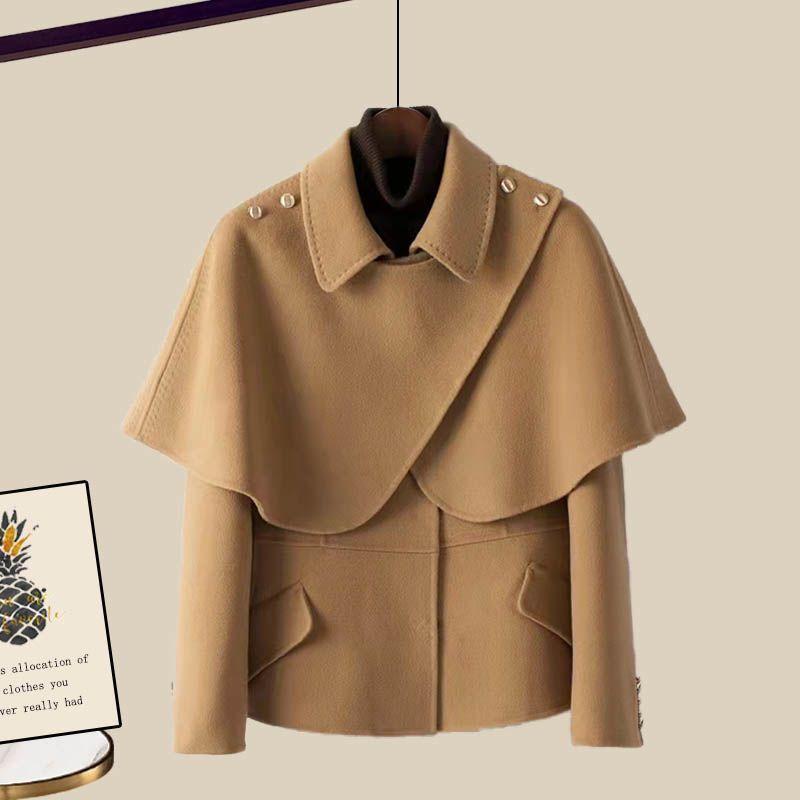 セットアップ レディース 韓国風 レトロ デザイン テーラードジャケット 微フレア デニムパンツ 無地 長袖 ポリエステル 上下セット アンサンブル 杏色 カーキ ブラック