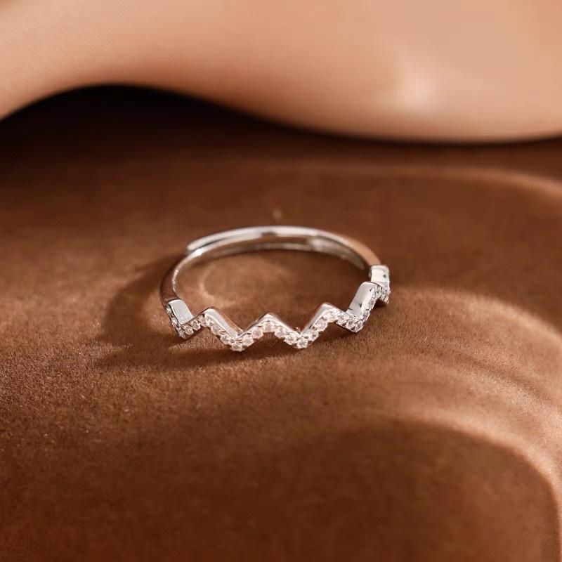 指輪 レディース S925 シルバー 波模様 ウェーブ 白金色 ファッションリング 開口 調節可能 エレガント..