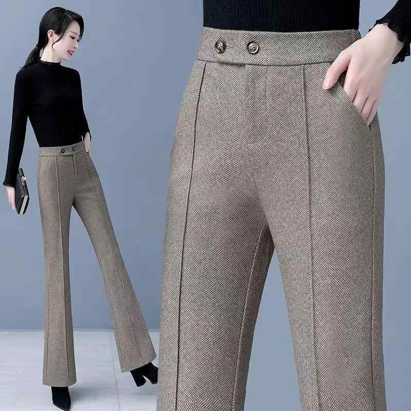 パンツ レディース 秋冬 高見え 暖か 裏起毛 高腰 スラックス フレアパンツ 美脚 ゆったり 体型カバー ..