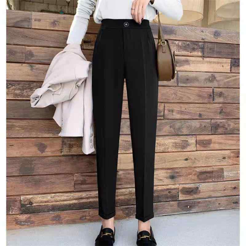 パンツ レディース 九分丈パンツ ハーレムパンツ スラックス 黒 ブラック ゆったり ハイウエスト 美脚 着痩せ 通勤 オフィス ポリエステル