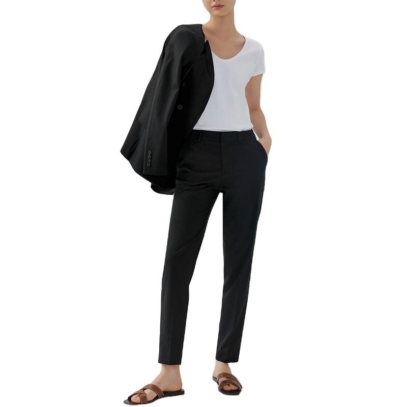 レディース パンツ ビジネス 中腰 ストレート ズボン スラックス オフィス カジュアル ポリエステル 薄手 グレー ブラック ネイビー 無地 伸縮性