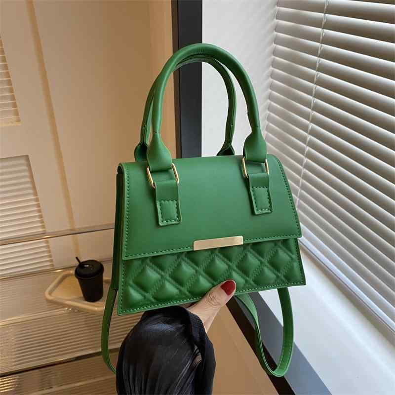 ハンドバッグ レディース 鞄 カバン レトロ 無地 菱形 格子柄 刺繍 PU レザー 春 韓国風 カジュアル 通勤 デイリー ブラック ホワイト カーキ グリーン レッド