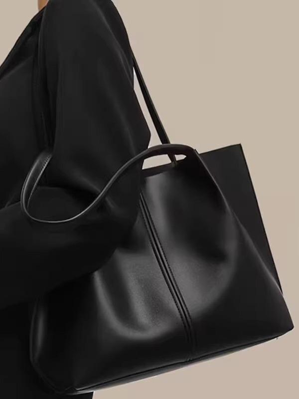 トートバッグ レディース ショルダーバッグ 大容量 PUレザー 鞄 通勤 通学 韓国 ファッション レトロ ブラック(4)