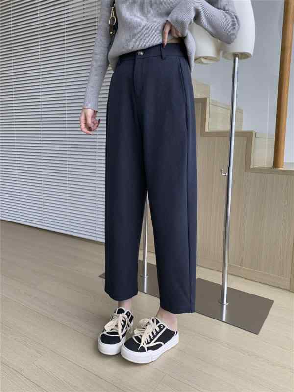 パンツ レディース 秋冬 テーパードパンツ 高見え 美脚 スラックス きれいめ カジュアル ゆったり 9分丈 無地 ポリエステル混紡 ネイビー 紺 カーキ グレー