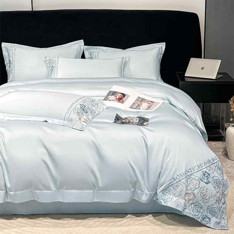 寝具 4点セット 天丝綿 刺繍 ベッドシーツ 掛け布団カバー 寝具セット 全綿100% 裸睡 長絨綿 1.5 1.8 2..