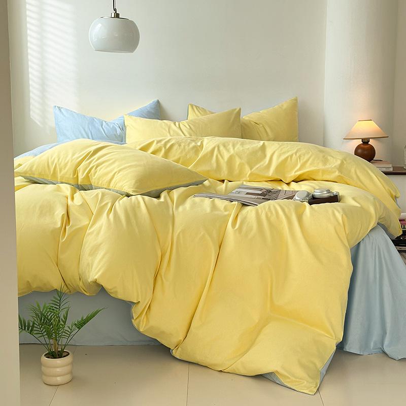 Bedding - 寝具 4点セット シングル セミダブルサイズ 全綿 ベッドシーツ 無地 シンプル 学生 寮生活 ベッドカバー 布団カバー ピローケース 本白 ピンク系 水色 グレー系 ベージュ
