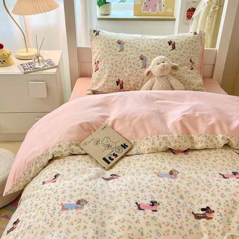 寝具 布団カバーセット 学生 レディース 全綿 コットン プリント 小花柄 かわいい 4点セット ベッドシーツ 枕カバー 春夏