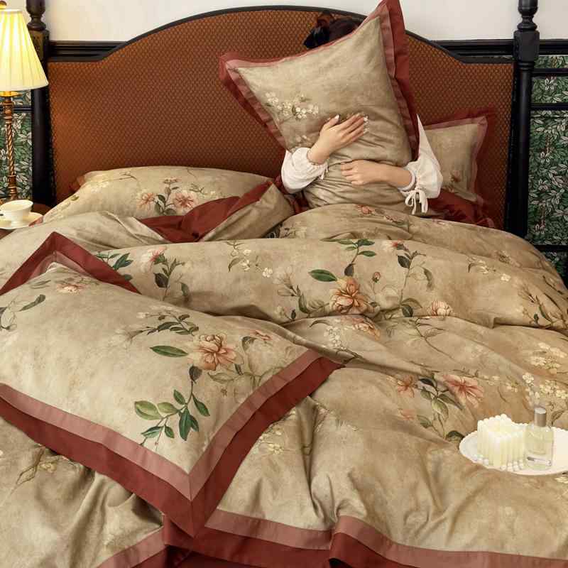 布団カバー 新婚 高級感 寝具 中華風ベッド用品 4点セット 長絨綿 植物柄 花柄 1.5サイズ 1.8サイズ 2...