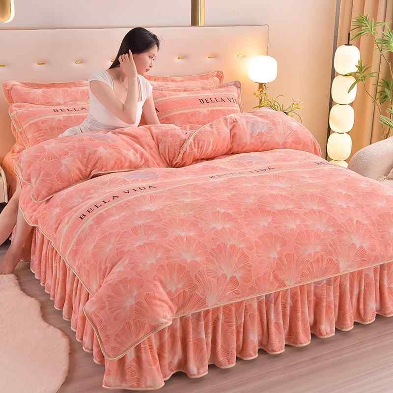 ・カテゴリ: 寝具・アイテム: 4点セット・スタイル: 現代的・柄: 植物・花柄・素材: ミルクベルベット・サイズ展開: 1.2mベッド, 1.5mベッド, 1.8mベッド, 2.0mベッド・セット内容: 掛け布団カバー, ベッドシーツ