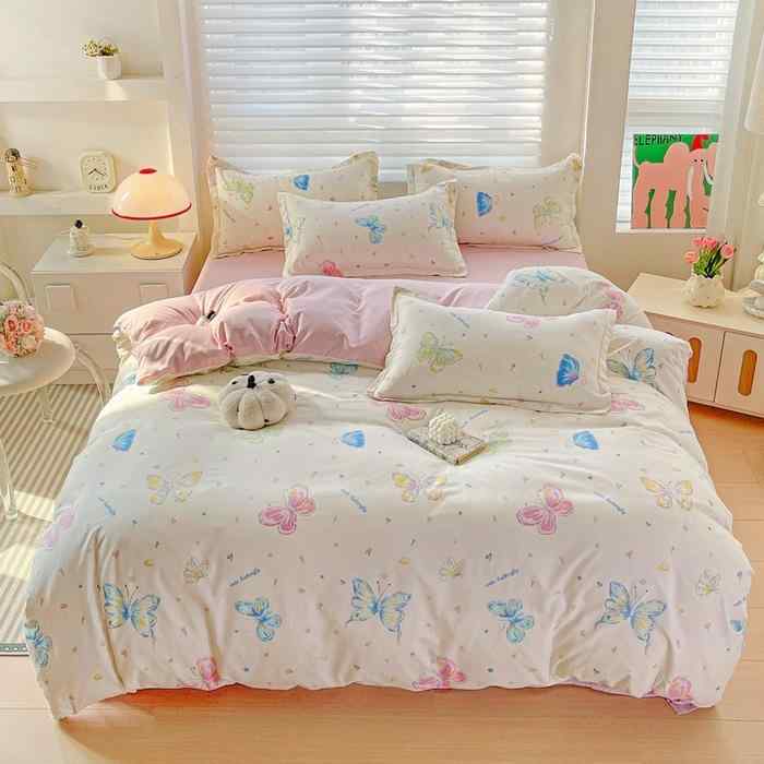 寝具 布団カバー 枕カバー 3点セット 4点セット アロエ綿 プリント 植物 花柄 北欧風 INS風